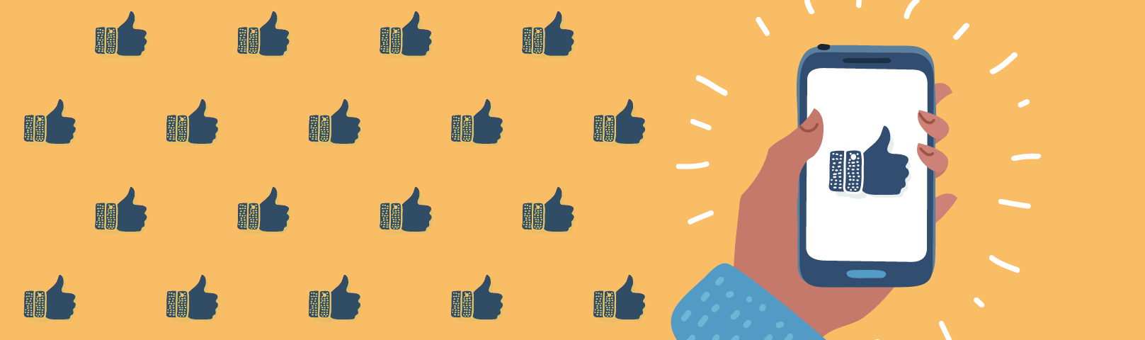 Illustration of a hand holding a smartphone with a large 